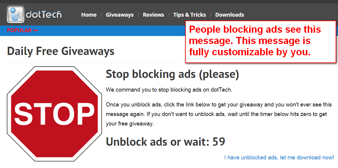 Ad Block Message